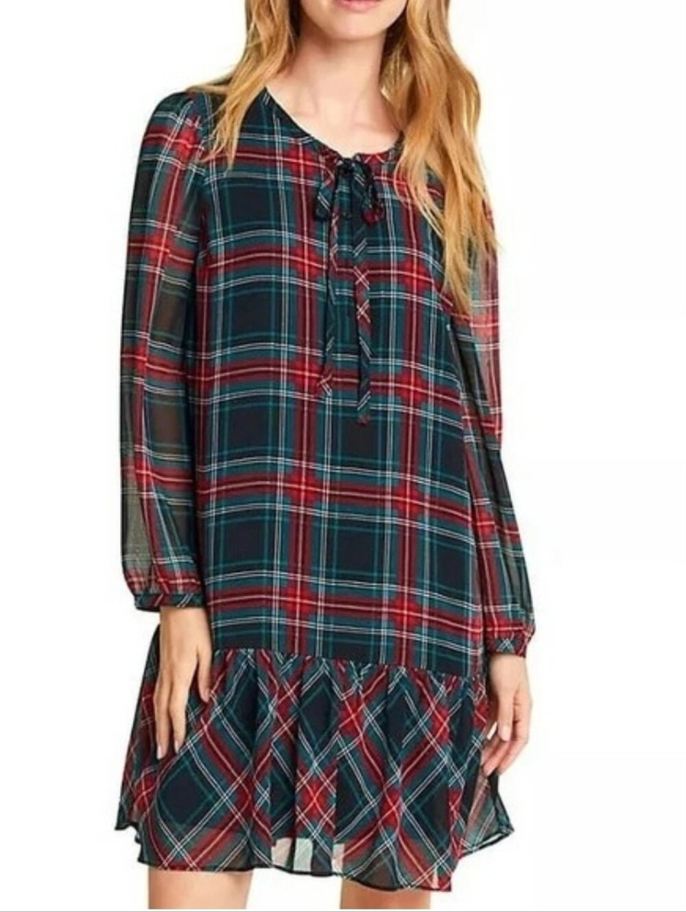 Draper James Tartan Plaid Holiday Shift Dress Sz XXL Ruffle Hem Preppy Academia